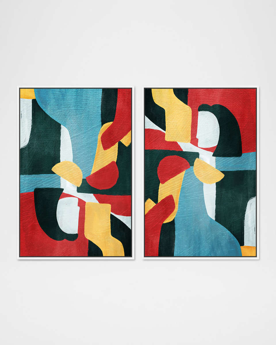 "Textured Duo" Hand-Embellished Framed Giclees, Set of 2